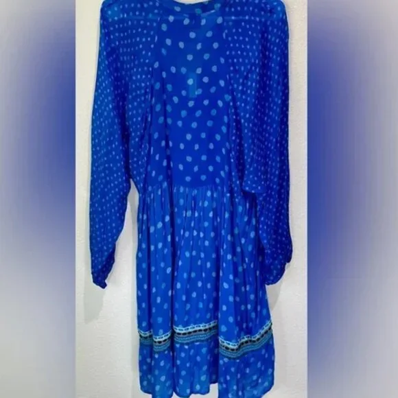 Anthropologie Bl^nk Coterie Embroidered Blue Polka Dot Tunic Dress Size L - Picture 3 of 10